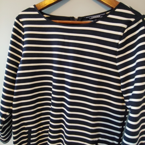 Land's End Navy Blue & White Stripped Shift Dress. - Picture 3 of 12
